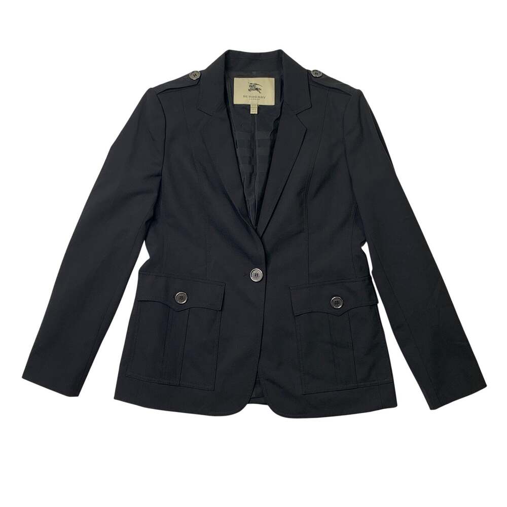 Burberry London Blazer Womens 12 Wool Blend Single Breasted Epaulette Shoulder